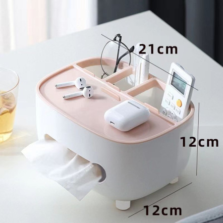 Suport pentru Servetele,  Cutie Multifunctionala, Design Minimalist, ABS, cu Suport pentru Obiectele Personale, pentru Birou, 21x12x12 cm, Roz