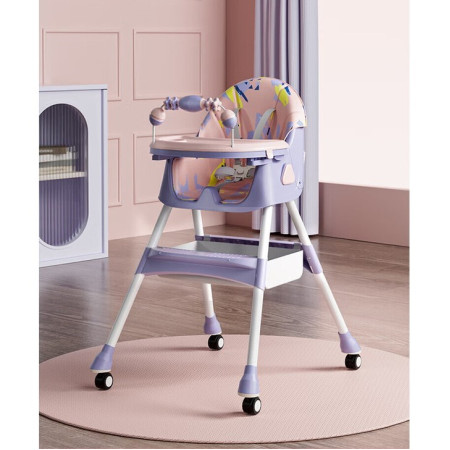Scaun de Masa pentru Bebelusi si Copii, Cyrax, 2 Tavite cu Jucarii si Husa Detasabile, Multifuncțional, Stabil, Centura de Siguranta, Spatar Reglabil Moale, Balansoar, Cos de Depozitare, de la 6 Luni, 97x73x65cm, Mov