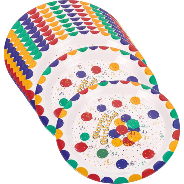 Set 10 Farfurii de Unica Folosinta, Cyrax, din Carton, 18 cm, Model Happy Birthday, Multicolor