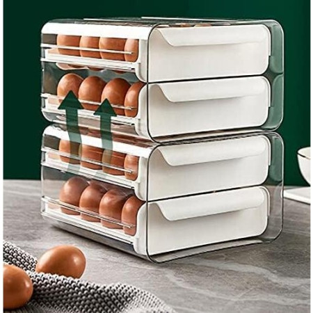 Suport pentru Oua, Cyrax, Strat Dublu, Capacitate 32 de Oua,  23.5x21.5 cm, din Plastic, Alb