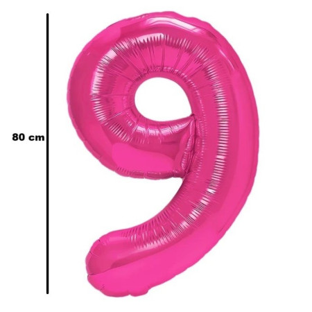Balon din Folie Metalizata Cyrax, Figurina Cifra, Tema Aniversare 80 cm, Ambalaj Individual, Pai inclus, Umflare cu Aer sau Heliu, Roz, Cifra 9