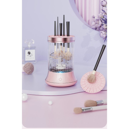Dispozitiv Portabil de Curatare a Pensulelor de Machiaj, Cyrax, pentru Pensule de Diferite Dimensiuni, 5V, 7000RPM, Vibratii Sonice, USB Type C, 9x9x16 cm, Roz