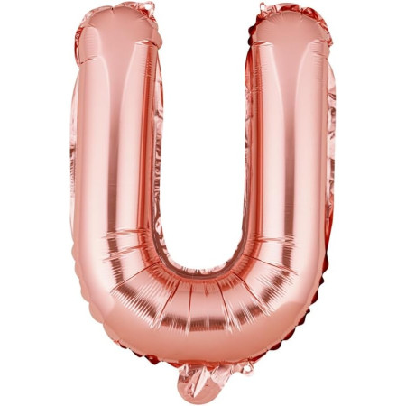 Balon Folie Metalizata Litera U, Cyrax, 40 cm, Umflati cu Heliu sau Aer, Ambalaj Individual, Pai inclus, Rose Gold