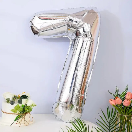 Balon din Folie Cyrax, Cifra 7, 81 cm, Pentru Aer sau Heliu, Bulk, Argintiu