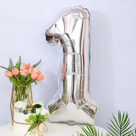 Balon din Folie Cyrax, Cifra 1, 81 cm, Pentru Aer sau Heliu, Argintiu