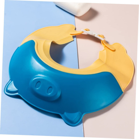 Cyrax Viziera de Protectie Baie Pentru Copii, Fippy, Model Purcelus, Dimensiune ajustabila, Durabil, Usor de curatat, Impotriva Samponului, pentru Ochi si Urechi, TPE+PP, 23x23 cm, Albastru