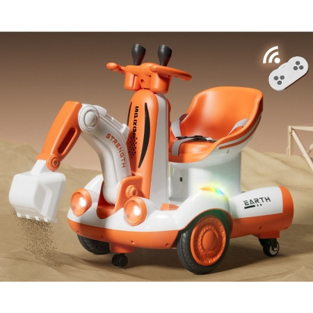 Excavator Electric, Cyrax, pe 4 Roti Antiderapante, cu Telecomanda, Brat Controlat Electric, cu Telecomanda, +2 Ani, Portocaliu