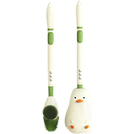 Perie de Toaleta,  cu Suport de Perete, Recipient Detergent, 2 Tipuri de Perii, Model Rata, Verde