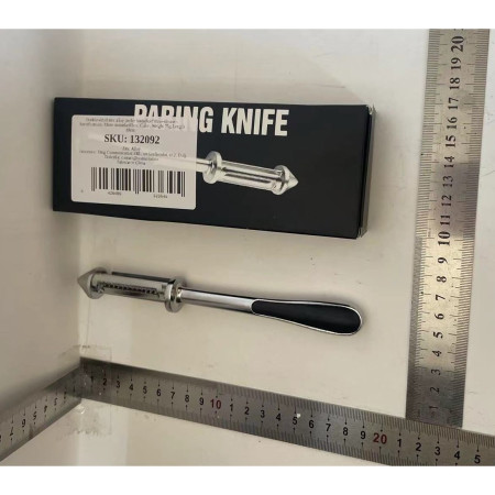 Peeler 2in1 pentru Legume si Fructe, Cyrax, Multifunctional, cu 2 Lame de Curatati si Feliat, Varf Ascutit pentru Gaurit, 18 cm, din Otel Inoxidabil, Argintiu/Negru