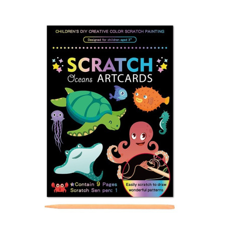 Set 9 Planse Razuibile, Cyrax, Scratch ArtCards, +3 Ani, de Razuit si de Colorat, 19 x 14 cm, Model Ocean, Multicolor