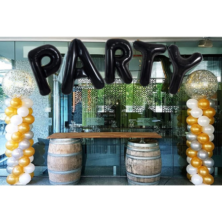 Balon Folie Metalizata Litera A, Cyrax, 40 cm, Umflati cu Heliu sau Aer, Ambalaj Individual, Pai inclus, Negru