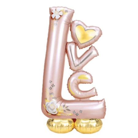 Balon din Folie Metalizata, Cyrax, Figurine, Model LOVE, Tematica Iubire, 110x64 cm, Ambalaj Individual, Pai Inclus, Umflare cu Aer sau Heliu, Roz Deschis