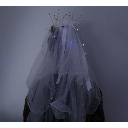 Voal Luminos cu Coronita, Cyrax, Lumina Multicolora, pentru Serbari Copii, Petrecerea Burlacitelor, Marime universala, Lumina LED, Alb