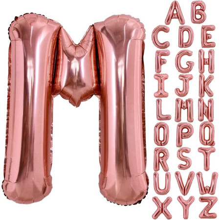 Balon Folie Metalizata Litera M, Cyrax, 100 cm, Umflati cu Heliu sau Aer, Ambalaj Individual, Pai inclus, Rose Gold