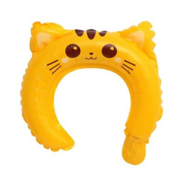 Balon din Folie Metalizata, Cyrax, Tip Coronita cu Urechi, Model Pisicuta, Ambalaj Individual, Pai Inclus, Umflare cu Aer sau Heliu, 24 x 29.5 cm, Galben