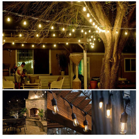 Ghirlanda Luminoasa,  cu Transformator, 10 m, 10 LED-uri Model Bulb, Interconectabila, IP44, Alb Cald