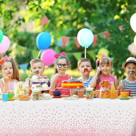 Fata de Masa, Cyrax, din PEVA, Imprimeu Buline, 137 x 274 cm, Impermeabila, Fara Pete, Curatare Rapida, Roz