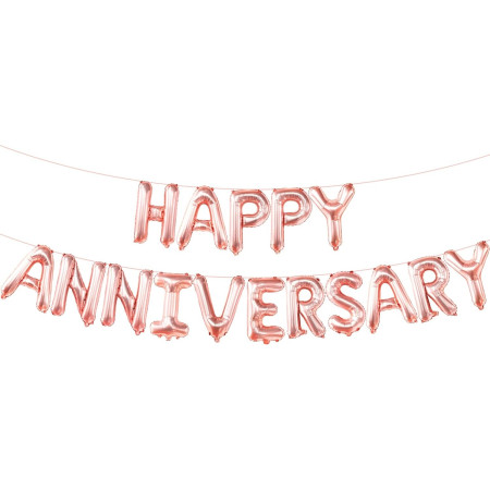 Set Baloane din Folie Metalizata, Cyrax, Model Happy Anniversary, Litere de 40 cm, Baloane Party, Ambalaj Individual, Pai Inclus, Umflare cu Aer sau Heliu, Roz