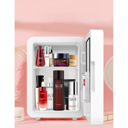 Mini frigider cosmetice, Cyrax, dubla functie de incalzire/racire, portabil, 8L, alb