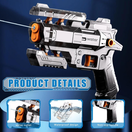 Pistol Manual cu Apa, Cyrax, Jucarie Pistol cu Apa Sigur Pentru Copii, Design Nou S-Shooter Atractiv, 23 x 14.5 cm, Negru Transparent