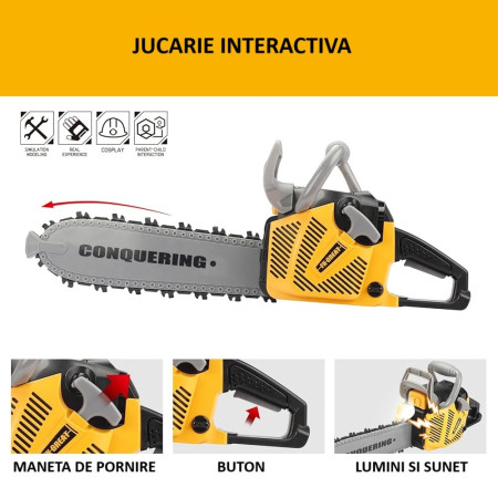 Jucarie Fierastrau Electric pentru Copii, Cyrax, cu Sunete și Lumini, Joc de Rol Interactiv, +3 Ani, 43 x 10 x 18.5 cm, Portocaliu