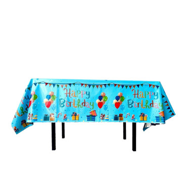 Fata de Masa, Cyrax, din Folie, Imprimeu Happy Birthday cu Baloane, 137 x 183 cm, Albastru