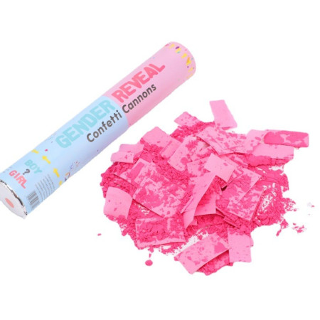 Tun Confetti, Cyrax, Model Gender Reveal, Confetti Cannons, 40 cm, Ambalaj din Carton, Eliberare prin Rasucire, Roz