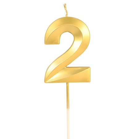 Lumanare Cifra 2, Cyrax, Model Diamond, 5 x 3.4 cm, Auriu