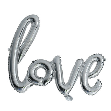 Cyrax Set Baloane din Folie Metalizata, Model Love Scris de Mana, 102x65 cm, Baloane Ziua Indragostitilor, Ambalaj Individual, Pai inclus, Umflare cu Aer sau Heliu, Argintiu