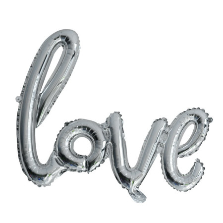 Cyrax Set Baloane din Folie Metalizata, Model Love Scris de Mana, 102x65 cm, Baloane Ziua Indragostitilor, Ambalaj Individual, Pai inclus, Umflare cu Aer sau Heliu, Argintiu