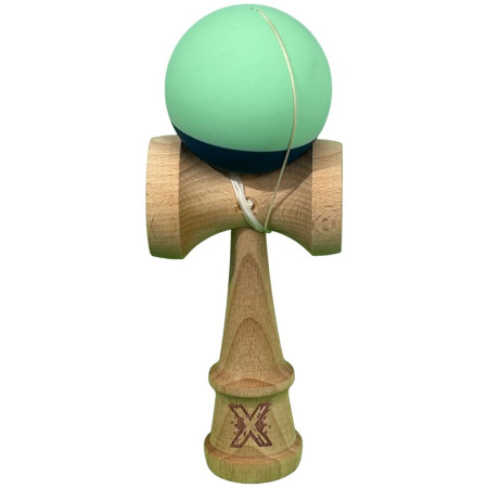 Kendama X Originala, Profesionala, Cyrax, din Lemn, Rubber Grip, 18 cm, Verde deschis/Albastru