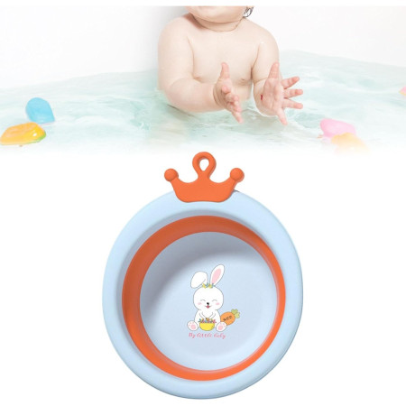 Cada Pliabila pentru Baie pentru Copii, Cyrax, Cadita pentru Bebelusi, Model Rotund cu Iepuras, Blue, 30x31x3.5 cm, 3.3 L