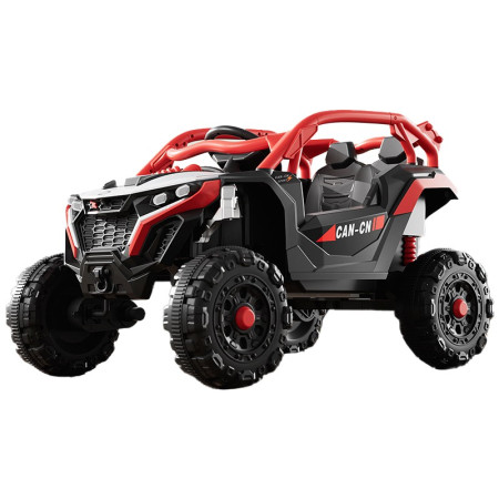 Masina Electrica pentru Copii, Cyrax, Tip Buggy/UTV Off-Road Dual Drive, Conectare Bluetooth, Telecomanda, Lumina Intermitenta si Muzica, Baterie 380*2, 6V 7Ah, 97 x 62 x 58 cm, Rosu Negru