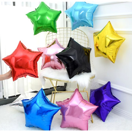 Balon din Folie Metalizata, Cyrax, Figurina Stea, Model Simplu, Tematica Aniversare, 40 cm, Ambalaj Individual, Pai Inclus, Umflare cu Aer sau Heliu, Rosu