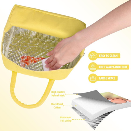 Geantă Frigorifică, Cyrax, cu Desene Animate 3D, Portabilă pentru Copii, de Prânz, din Pânză Oxford, 23x13x19 cm, Model Ursulet, Galben