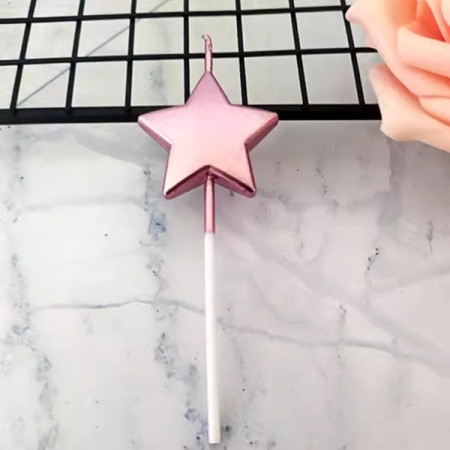 Lumanare de Tort, Cyrax, Model Steluta, Party, 8.5 x 3.2 cm, Roz Auriu