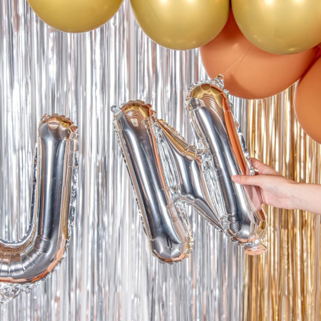 Balon Folie Metalizata Litera N, Cyrax, 80 cm, Umflati cu Heliu sau Aer, Ambalaj Individual, Pai inclus, Argintiu