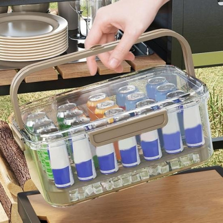 Cutie de Depozitare Portabila, Cyrax, cu Separator pentru Gheata si Scurgere, Mentine Rece, Caserola Pranz, 25x16.5x11.5 cm, Gri/Transparent