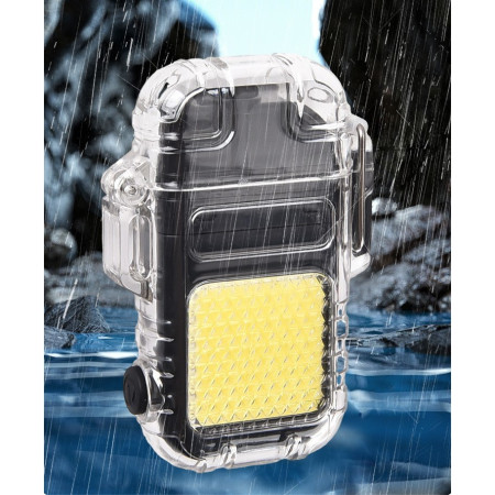 Lanterna Tip Breloc cu Bricheta,  Impermeabila, 3 Moduri Iluminare, 300 mAh, Incarcare USB-C, COB, Raza de Actiune 50 - 100 m, 7.4 x 4.9 x 1.7 cm, Gri