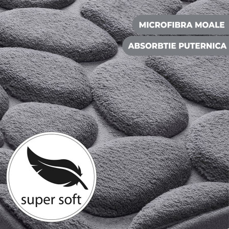 Covoras pentru Baie Antiderapant,  Uscare Rapida, Model 3D Piatra, 40x60 cm, Gri