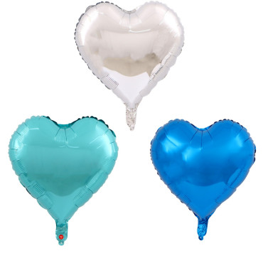 Set 3 Baloane din Folie Metalizata, Cyrax, Figurina Inima, Tema Ziua Indragostitilor, 45 cm, Ambalaj Individual, Pai Inclus, Umflare cu Aer sau Heliu, Albastru/Argintiu