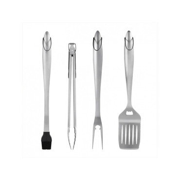Set 4 ustensile pentru gratar Cyrax, din otel inoxidabil, cu agatatoare, rezistente la temperaturi ridicate, argintiu