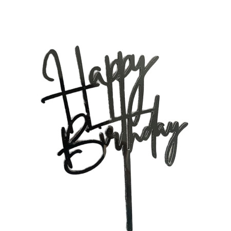 Decoratiune Topper pentru Tort, Cyrax, Model Happy Birthday, Tematica Aniversare, 10 cm, Negru
