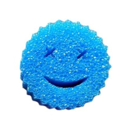 Burete de Vase, Cyrax, Rotund, din Burete PU, Model Smiley Face, Doua Fete, 10 x 4 cm, Albastru/Galben