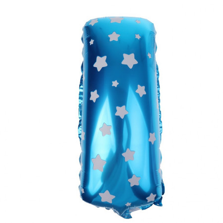 Balon Folie Metalizata Litera I, Cyrax, 40 cm, Cu Imprimeu Stelute, Umflati cu Heliu sau Aer, Ambalaj Individual, Pai inclus, Albastru