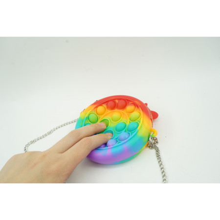 Jucarie antistres din silicon Cyrax, Pop it Now and Flip It ,Mini Geanta, Vacuta, 6 cm, Curcubeu