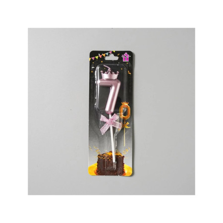 Lumanare Cifra 7, Cyrax, Model Coroana cu Fundita, Pentru Tort, 6 x 2.5 cm Mov