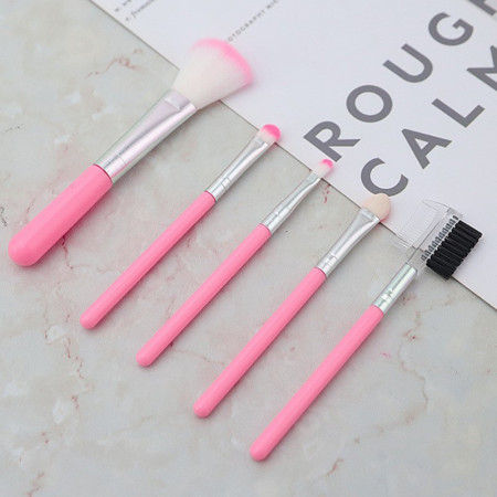 Set 5 Pensule de Machiaj, Cyrax, de Voiaj, pentru Fard si Pudra, din Par Sintetic, Roz