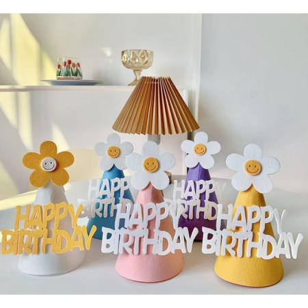Set 3 Coifuri Happy Birthday, Cyrax, pentru Petrecere, Tematica Aniversare, cu Floare din Spuma, Multicolor