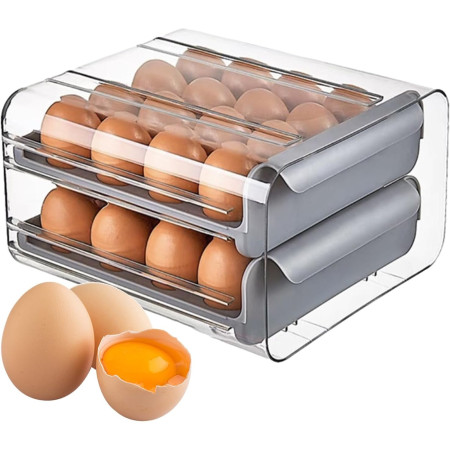 Suport pentru Oua, Cyrax, Strat Dublu, Capacitate 32 de Oua,  23.5x21.5 cm, din Plastic, Gri